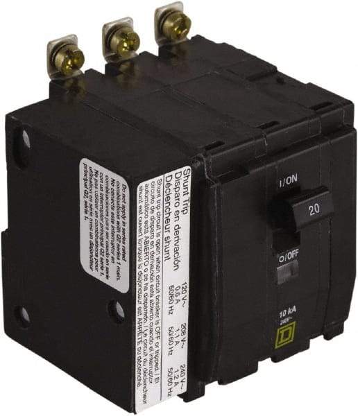 Square D - 20 Amp, 240 VAC, 3 Pole, Panel Mount Miniature Circuit Breaker - 14-2 AWG - USA Tool & Supply