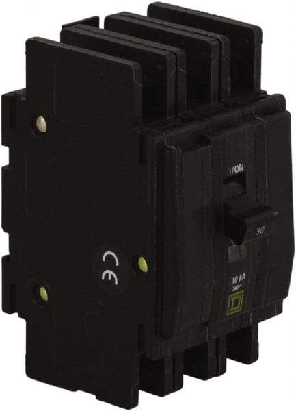 Square D - 50 Amp, 240 VAC, 3 Pole, DIN Rail Mounted, Flush Mount, Surface Mount Miniature Circuit Breaker - Thermal Magnetic Trip, 10 kA at 120/240 VAC Breaking Capacity, 14-2 (Aluminum), 14-2 (Copper) AWG, 74mm Deep x 103mm High x 19mm Wide - USA Tool & Supply