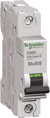 Schneider Electric - 10 Amp, 1 Pole, DIN Rail Mount Standard Circuit Breaker - Multiple Breaking Capacity Ratings, 14-4 (Copper) AWG, 3 Inch Deep x 3.19 Inch High x 0.71 Inch Wide - USA Tool & Supply
