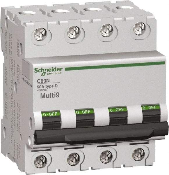 Schneider Electric - 16 Amp, 480Y/277 V, 4 Pole, DIN Rail Mount Miniature Circuit Breaker - Thermal Magnetic Trip - USA Tool & Supply