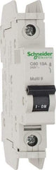 Schneider Electric - 13 Amp, 125 VDC, 240 VAC, 60 VDC, 1 Pole, DIN Rail Mount, Fixed Mount Miniature Circuit Breaker - Thermal Magnetic Trip, Multiple Breaking Capacity Ratings, 73mm Deep x 107mm High x 18mm Wide - USA Tool & Supply