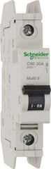 Schneider Electric - 20 Amp, 125 VDC, 240 VAC, 60 VDC, 1 Pole, DIN Rail Mount, Fixed Mount Miniature Circuit Breaker - Thermal Magnetic Trip, Multiple Breaking Capacity Ratings, 73mm Deep x 107mm High x 18mm Wide - USA Tool & Supply