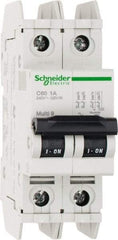 Schneider Electric - 1 Amp, 125 VDC, 240 VAC, 60 VDC, 1 Pole, DIN Rail Mount, Fixed Mount Miniature Circuit Breaker - Thermal Magnetic Trip, Multiple Breaking Capacity Ratings, 73mm Deep x 107mm High x 36mm Wide - USA Tool & Supply