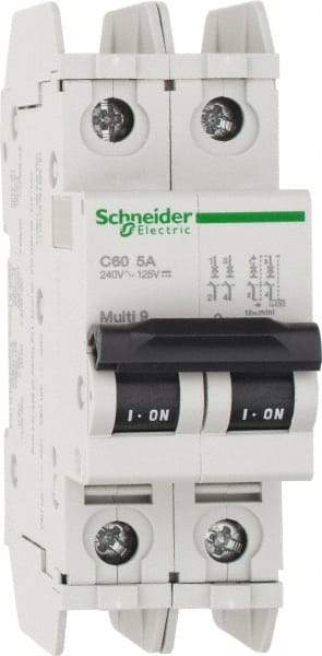 Schneider Electric - 5 Amp, 125 VDC, 240 VAC, 60 VDC, 1 Pole, DIN Rail Mount, Fixed Mount Miniature Circuit Breaker - Thermal Magnetic Trip, Multiple Breaking Capacity Ratings, 73mm Deep x 107mm High x 36mm Wide - USA Tool & Supply