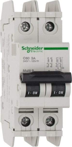 Schneider Electric - 3 Amp, 125 VDC, 240 VAC, 60 VDC, 1 Pole, DIN Rail Mount, Fixed Mount Miniature Circuit Breaker - Thermal Magnetic Trip, Multiple Breaking Capacity Ratings, 73mm Deep x 107mm High x 36mm Wide - USA Tool & Supply