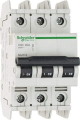 Schneider Electric - 20 Amp, 125 VDC, 240 VAC, 60 VDC, 3 Pole, DIN Rail Mount, Fixed Mount Miniature Circuit Breaker - Thermal Magnetic Trip, Multiple Breaking Capacity Ratings, 73mm Deep x 107mm High x 54mm Wide - USA Tool & Supply