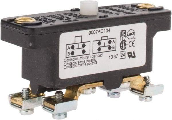 Square D - 0.25 Amp at 125 VDC, 5 Amp at 600 VAC, SPDT-DB, Basic Snap Switch - 600 V, Screw Terminal, 0.69 Lb Max Operating Force, 2-1/2 Inch High x 0.83 Inch Long x 1.03 Inch Wide, -20 to 185°F - USA Tool & Supply