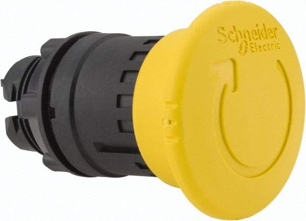Schneider Electric - 22mm Mount Hole, Extended Mushroom Head, Pushbutton Switch Only - Round, Yellow Pushbutton, Nonilluminated, Maintained (MA) - USA Tool & Supply