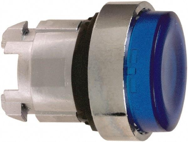 Schneider Electric - 22mm Mount Hole, Extended Straight, Pushbutton Switch Only - Round, Blue Pushbutton, Illuminated, Maintained (MA) - USA Tool & Supply