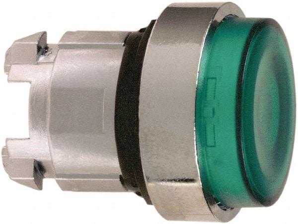 Schneider Electric - 22mm Mount Hole, Extended Straight, Pushbutton Switch Only - Round, Green Pushbutton, Nonilluminated, Momentary (MO) - USA Tool & Supply