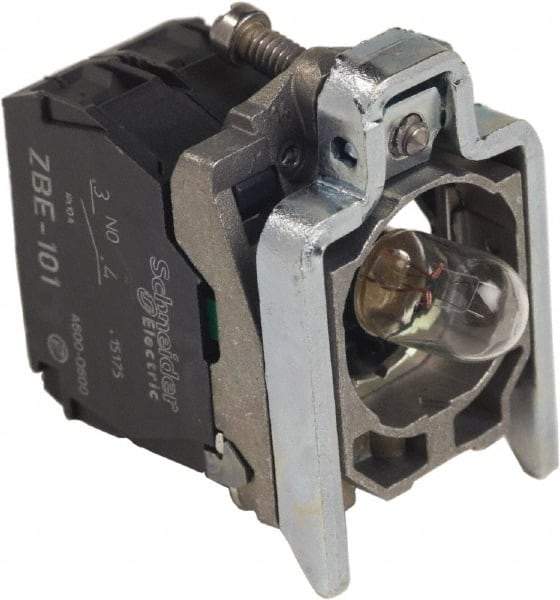 Schneider Electric - Pushbutton Switch Mounting Collar with Contact Block & Light Module - BA 9s Lamp - USA Tool & Supply