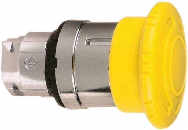 Schneider Electric - 22mm Mount Hole, Extended Mushroom Head, Pushbutton Switch Only - Round, Yellow Pushbutton, Nonilluminated, Maintained (MA) - USA Tool & Supply