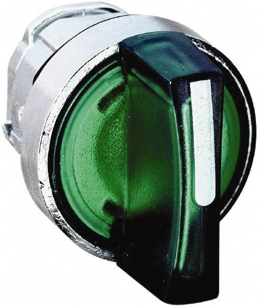 Schneider Electric - 22mm Mount Hole, 3 Position, Handle Operated, Selector Switch - Green, Momentary (MO), Illuminated, Shock, Vibration and Water Resistant - USA Tool & Supply