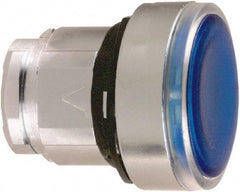 Schneider Electric - 22mm Mount Hole, Flush, Pushbutton Switch Only - Round, Blue Pushbutton, Illuminated, Maintained (MA) - USA Tool & Supply