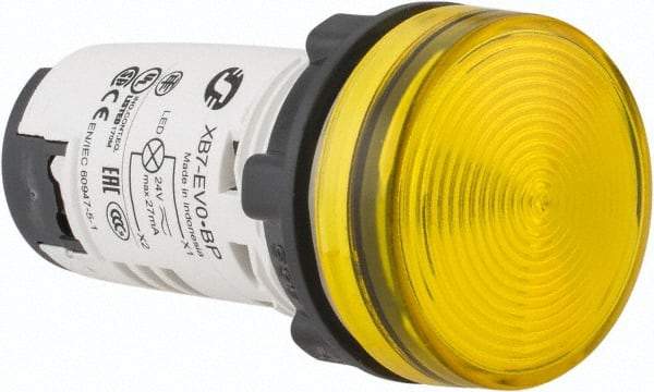 Schneider Electric - 24 V Yellow Lens LED Pilot Light - Round Lens, Screw Clamp Connector, 29mm Wide - USA Tool & Supply