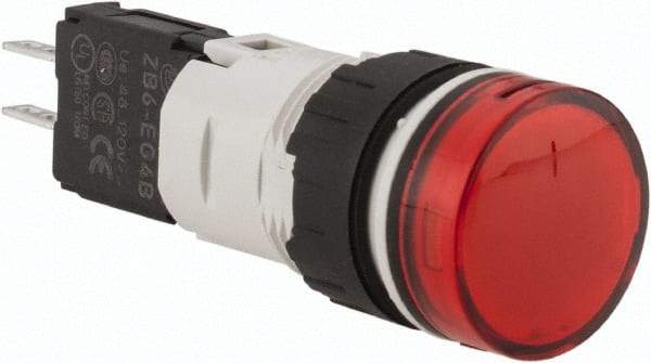 Schneider Electric - 48-120 VAC/VDC Red Lens LED Pilot Light - Round Lens, Quick Connect Connector, 18mm Wide, Vibration Resistant - USA Tool & Supply