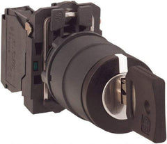 Schneider Electric - 22mm Mount Hole, 3 Position, Key Operated, Selector Switch with Contact Blocks - Maintained (MA), 2NO, Shock, Vibration and Water Resistant - USA Tool & Supply