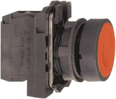Schneider Electric - 22mm Mount Hole, Flush, Pushbutton Switch with Contact Block - Round, Red Pushbutton, Momentary (MO) - USA Tool & Supply