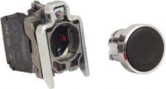 Schneider Electric - 22mm Mount Hole, Pushbutton Switch with Contact Block - Round, Black Pushbutton, Nonilluminated, Momentary (MO), Anticorrosive, Dust Resistant and Vaportight - USA Tool & Supply
