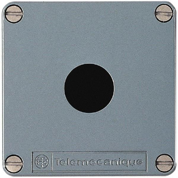Schneider Electric - 1 Hole, 22mm Hole Diameter, Zinc Alloy Pushbutton Switch Enclosure - 80mm High x 80mm Wide x 74-1/2mm Deep - USA Tool & Supply
