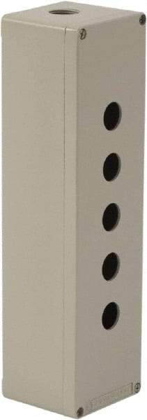 Schneider Electric - 5 Hole, 1.58 Inch Hole Diameter, Aluminum Pushbutton Switch Enclosure - 12.2 Inch High x 3.35 Inch Wide x 3.03 Inch Deep, 4, 13 NEMA Rated - USA Tool & Supply