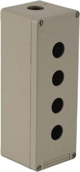 Schneider Electric - 4 Hole, 1.58 Inch Hole Diameter, Zinc Alloy Pushbutton Switch Enclosure - 8.66 Inch High x 3.15 Inch Wide x 3.03 Inch Deep, 4, 13 NEMA Rated - USA Tool & Supply