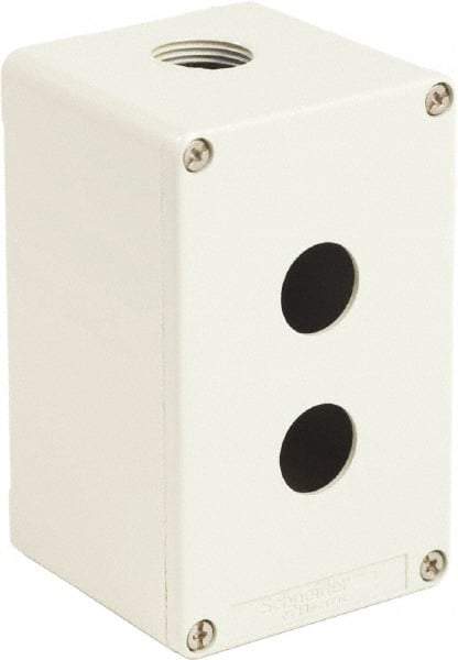 Schneider Electric - 2 Hole, 1.58 Inch Hole Diameter, Zinc Alloy Pushbutton Switch Enclosure - 5.12 Inch High x 3.15 Inch Wide x 3.03 Inch Deep, 4, 13 NEMA Rated - USA Tool & Supply