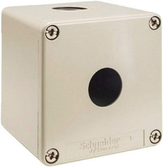Schneider Electric - 1 Hole, 1.58 Inch Hole Diameter, Zinc Alloy Pushbutton Switch Enclosure - 3.15 Inch High x 3.15 Inch Wide x 3.03 Inch Deep, 4, 13 NEMA Rated - USA Tool & Supply