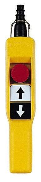 Schneider Electric - 3 Operator, Pushbutton Pendant Control Station - Up-Down-Emergency Stop (Legend), Momentary Switch, 2NO/1NC Contact - USA Tool & Supply