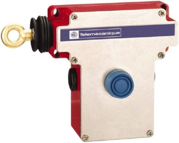 Telemecanique Sensors - 10 Amp, NO/NC Configuration, Left Hand Operation, Rope Operated Limit Switch - Pushbutton Reset, Rope Pull, No Pilot Light, 300 VAC - USA Tool & Supply