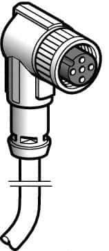 Telemecanique Sensors - 4 Amp, M12 5 Pin Elbowed Female Cordset Sensor and Receptacle - 30 VAC, 36 VDC, 5m Cable Length, IP67 Ingress Rating - USA Tool & Supply