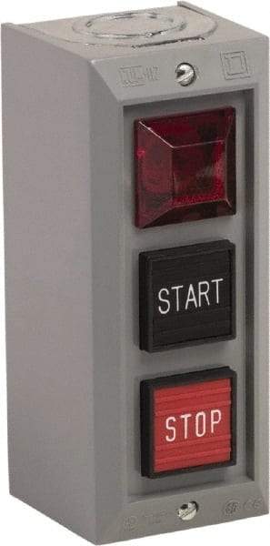 Schneider Electric - 3 Operator, Projecting Pushbutton Control Station - Start, Stop (Legend), Momentary Switch, NO/NC Contact, NEMA 1 - USA Tool & Supply