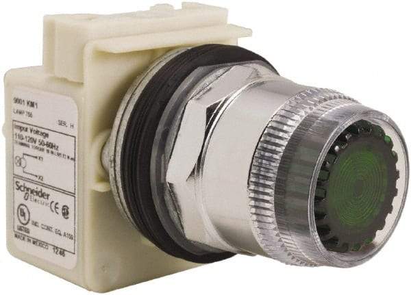 Schneider Electric - 30mm Mount Hole, Extended Straight, Pushbutton Switch Only - Round, Green Pushbutton, Momentary (MO), Weatherproof, Dust and Oil Resistant - USA Tool & Supply