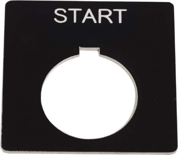 Schneider Electric - Square, Plastic Legend Plate - Start - Black Background, White Letters, 1.2 Inch Hole Diameter, 2-1/4 Inch Square - USA Tool & Supply