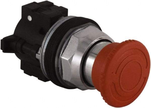 Schneider Electric - Extended Mushroom Head Pushbutton Switch Emergency Stop - Red, Round Button - USA Tool & Supply