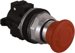 Schneider Electric - Extended Mushroom Head Pushbutton Switch Emergency Stop - Red, Round Button - USA Tool & Supply