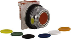 Schneider Electric - 30mm Mount Hole, Extended Straight, Pushbutton Switch with Contact Block - Multicolored Pushbutton, Momentary (MO) - USA Tool & Supply