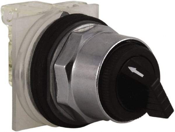 Schneider Electric - 30mm Mount Hole, 2 Position, Knob and Pushbutton Operated, Selector Switch - Black, Maintained (MA), NO/NC, Weatherproof and Dust and Oil Resistant - USA Tool & Supply