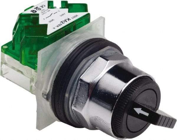Schneider Electric - 30mm Mount Hole, 2 Position, Knob and Pushbutton Operated, Selector Switch - Black, Maintained (MA), Weatherproof and Dust and Oil Resistant - USA Tool & Supply