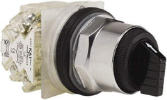 Schneider Electric - 1.18 Inch Mount Hole, 3 Position, Knob and Pushbutton Operated, Selector Switch - Black, Maintained (MA), 2NO/2NC, Weatherproof and Dust and Oil Resistant - USA Tool & Supply