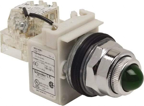 Schneider Electric - 120 VAC Green Lens Indicating Light - Screw Clamp Connector - USA Tool & Supply