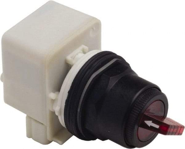 Schneider Electric - 30mm Mount Hole, 2 Position, Knob and Pushbutton Operated, Selector Switch Only - Red, Maintained (MA), without Contact Blocks, Anticorrosive, Weatherproof, Dust and Oil Resistant - USA Tool & Supply