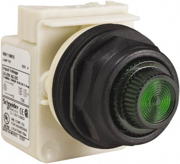 Schneider Electric - 24 V, 28 V Green Lens Indicating Light - Round Lens, Screw Clamp Connector, Corrosion Resistant, Dust Resistant, Oil Resistant - USA Tool & Supply