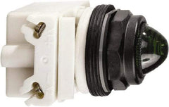 Schneider Electric - 120 VAC/VDC Green Lens Incandescent Pilot Light - Round Lens, Screw Clamp Connector, 54mm OAL x 42mm Wide, Vibration Resistant - USA Tool & Supply