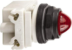 Schneider Electric - 120 VAC/VDC Red Lens LED Pilot Light - Round Lens, Screw Clamp Connector, 54mm OAL x 42mm Wide, Vibration Resistant - USA Tool & Supply