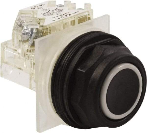 Schneider Electric - 30mm Mount Hole, Flush, Pushbutton Switch with Contact Block - Octagon, Black Pushbutton, Momentary (MO) - USA Tool & Supply