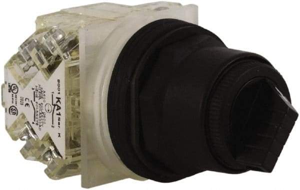 Schneider Electric - 30mm Mount Hole, 2 Position, Knob and Pushbutton Operated, Selector Switch - Black, Maintained (MA), Anticorrosive, Weatherproof, Dust and Oil Resistant - USA Tool & Supply