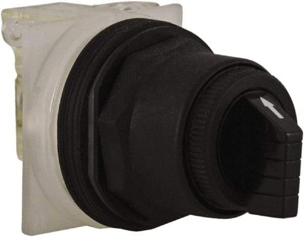 Schneider Electric - 1.18 Inch Mount Hole, 3 Position, Knob and Pushbutton Operated, Selector Switch - Black, Maintained (MA), Anticorrosive, Weatherproof, Dust and Oil Resistant - USA Tool & Supply