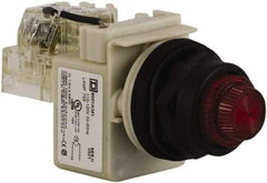 Schneider Electric - 110 VAC at 50/60 Hz via Transformer, 120 VAC at 50/60 Hz via Transformer Red Lens Press-to-Test Indicating Light - Round Lens, Screw Clamp Connector, Corrosion Resistant, Dust Resistant, Oil Resistant - USA Tool & Supply