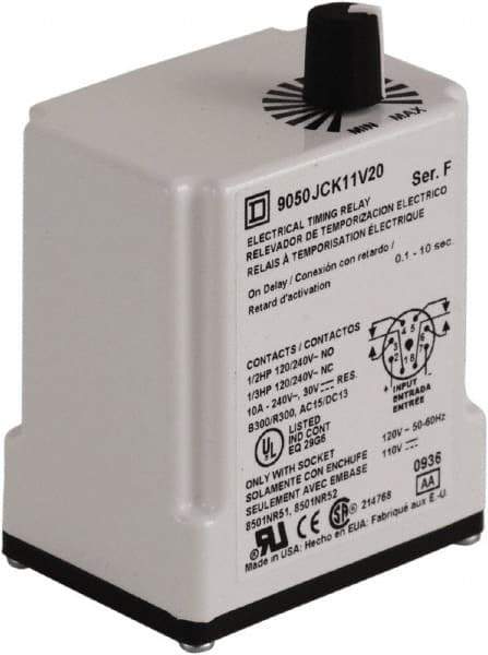 Square D - DPDT Time Delay Relay - 10 Contact Amp, 110 VDC & 120 VAC - USA Tool & Supply